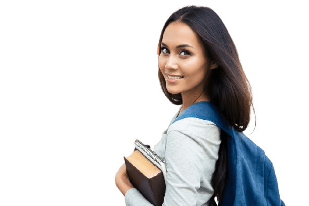 Étudiante portant des livres et un sac à dos